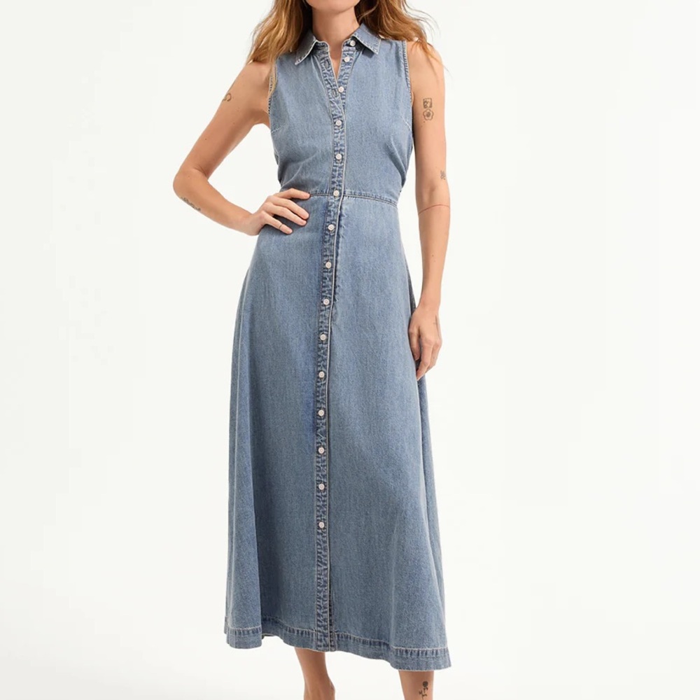 Veronica Beard Sleeveless Button-Front Midi Dress in Denim Blue